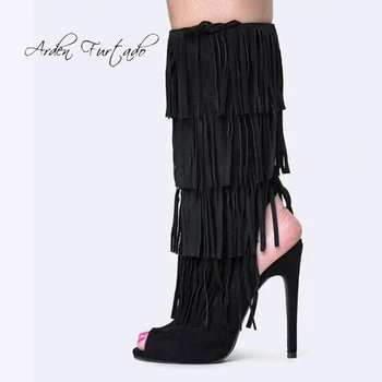 Arden Furtado 2018 summer high heels 12cm peep toe Fringe women's shoes black suede stilettos heels fashion tassels mid calf
Arden Furtado 2018 summer high heels 12cm peep toe Fringe women's shoes black suede stilettos heels fashion tassels mid calf