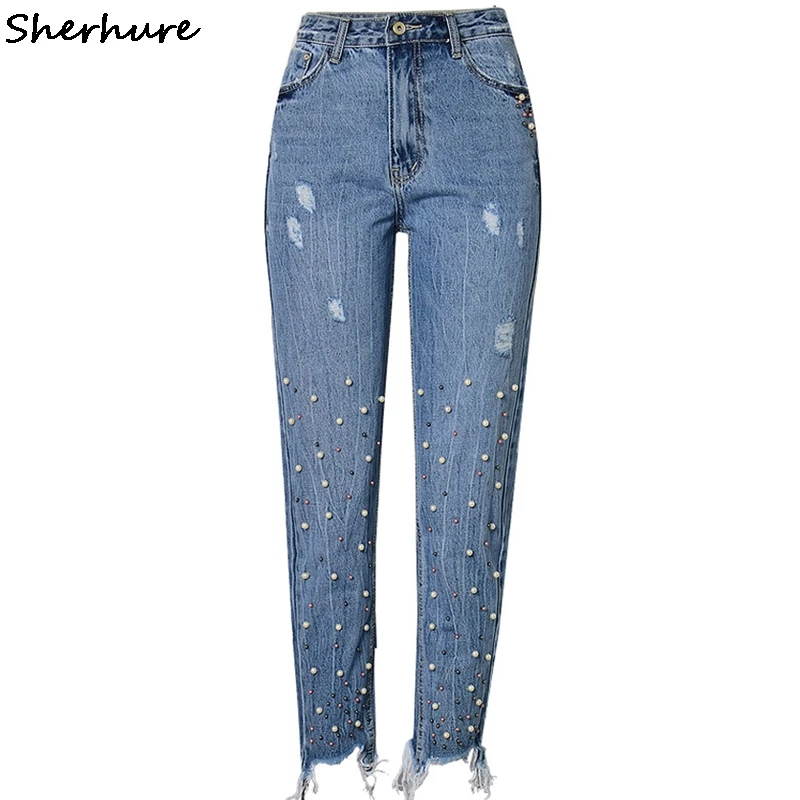 2018 New Jeans Woman Pearl Beading Ripped Hem Pencil Jeans Women Denim Pants Female High Waist Women Jeans Trousers Blue
2018 New Jeans Woman Pearl Beading Ripped Hem Pencil Jeans Women Denim Pants Female High Waist Women Jeans Trousers Blue