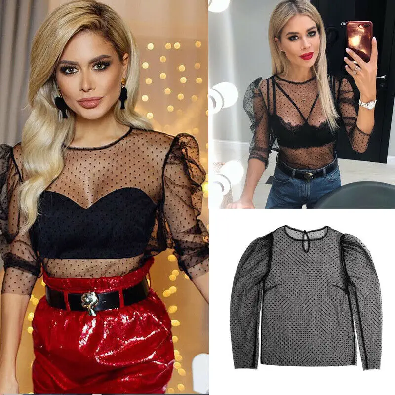 Women Perspective Tops Shirt Lace Slim Black Sexy Transparent Tops O-neck Dot long Sleeve Black Shirts
Women Perspective Tops Shirt Lace Slim Black Sexy Transparent Tops O-neck Dot long Sleeve Black Shirts
