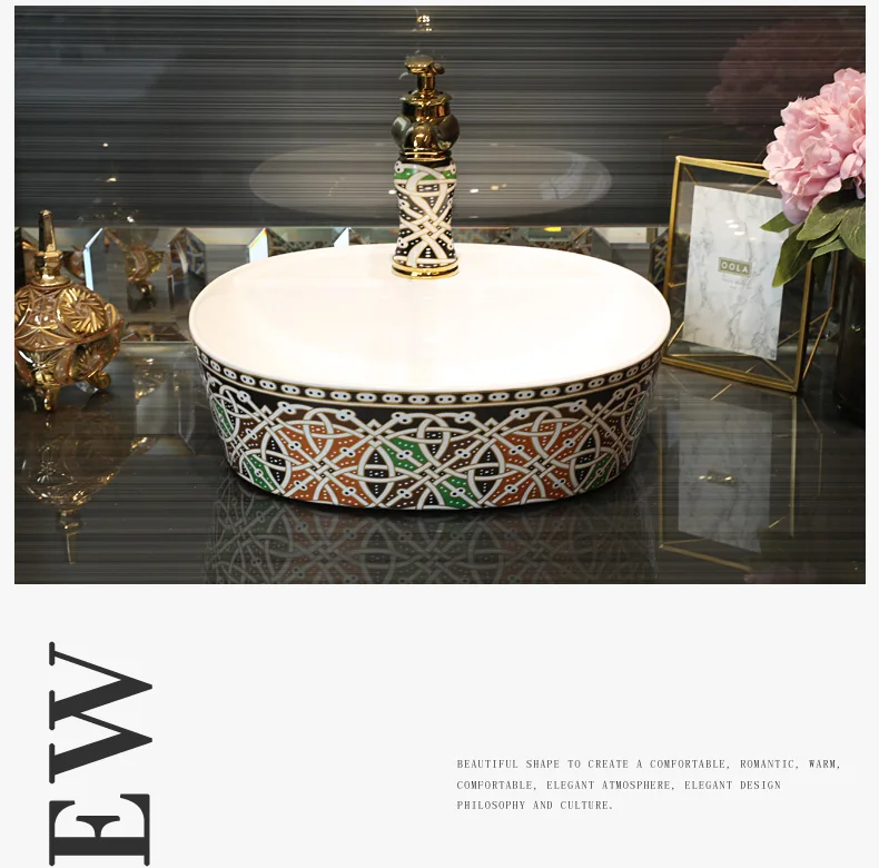 Europe Style Handmade Countertop Ceramic Bathroom Basin Bathroom Sink ceramic washbasin china art basin wash basin counter (10)