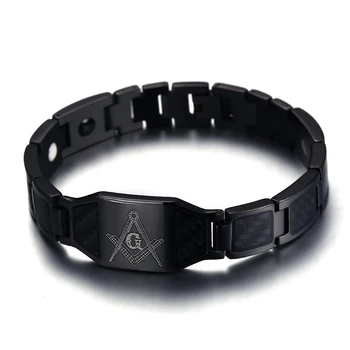 Man Braslet Black Stainless Steel Mens Bracelet with Carbon Fiber Inlay Masonic Logo Fashion Jewelry
Man Braslet Black Stainless Steel Mens Bracelet with Carbon Fiber Inlay Masonic Logo Fashion Jewelry
