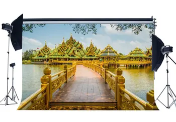 Thailand Landscape Backdrop Luxurious Golden Pavilion Building Backdrops Wood Bridge Blue Sky White Background
Thailand Landscape Backdrop Luxurious Golden Pavilion Building Backdrops Wood Bridge Blue Sky White Background