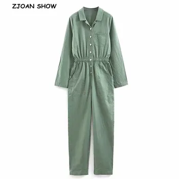 2019 Summer Women Safari Long Sleeve Jumpsuit Mint Green Vintage Lapel Open Buttons Full Length Pants Romper Overalls Casual
2019 Summer Women Safari Long Sleeve Jumpsuit Mint Green Vintage Lapel Open Buttons Full Length Pants Romper Overalls Casual