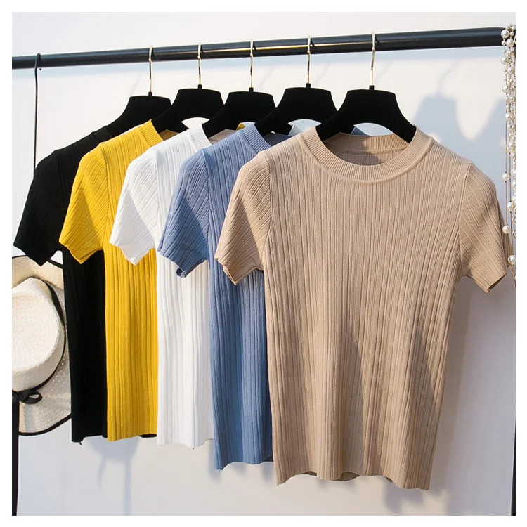 2019 New Summer Women T Shirt Fashion Knitted Short Sleeves Tees Top O-Neck Rib Female Casual T-shirt
2019 New Summer Women T Shirt Fashion Knitted Short Sleeves Tees Top O-Neck Rib Female Casual T-shirt