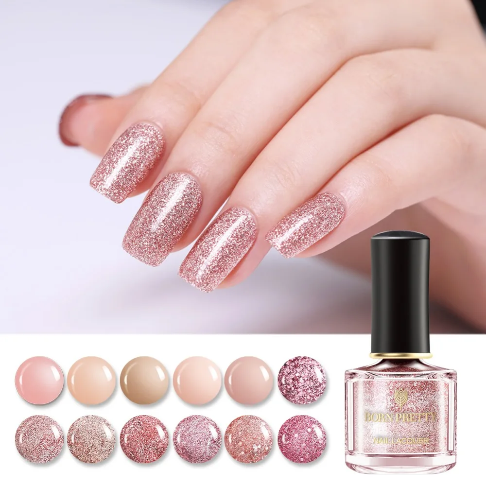 

BORN PRETTY 6ml Rose Gold Series Nail Polish Pure Color Pink Glitter Sequins Nail Varnish Shinny Manicure Nail Art Lacquer