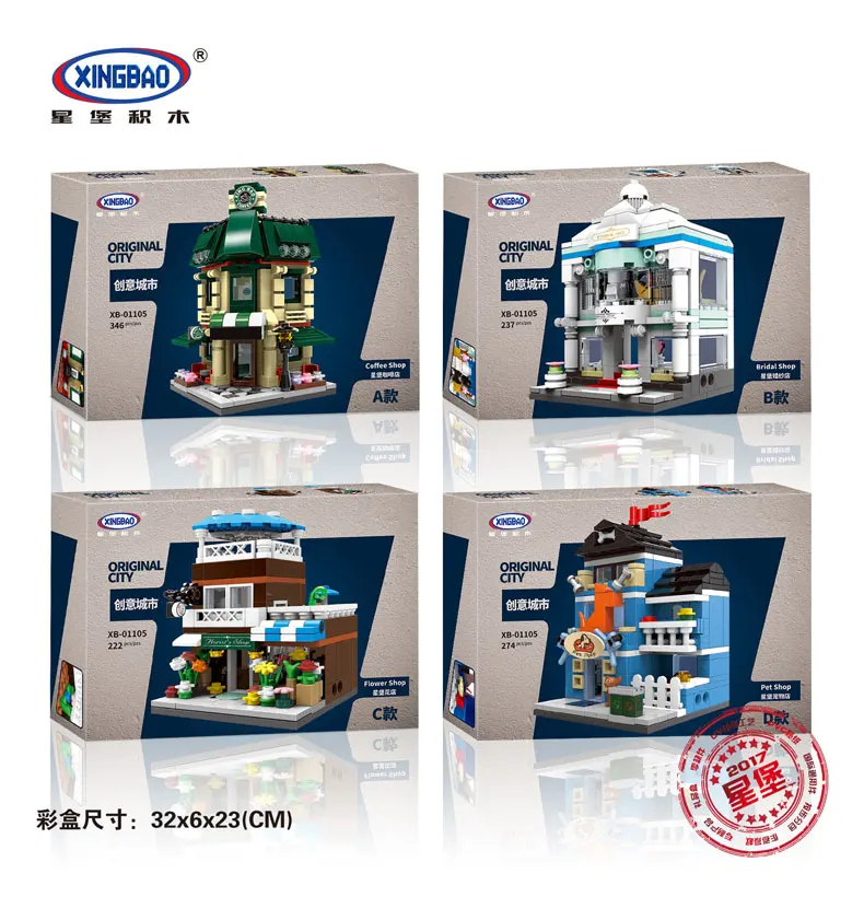 XingBao 01105 Genuine 1079 Pcs The Coffee Shop Wedding Store Flower Shop Pet Shop Set 4 in 1 Building Blocks Bricks Toys Model
XingBao 01105 Genuine 1079 Pcs The Coffee Shop Wedding Store Flower Shop Pet Shop Set 4 in 1 Building Blocks Bricks Toys Model