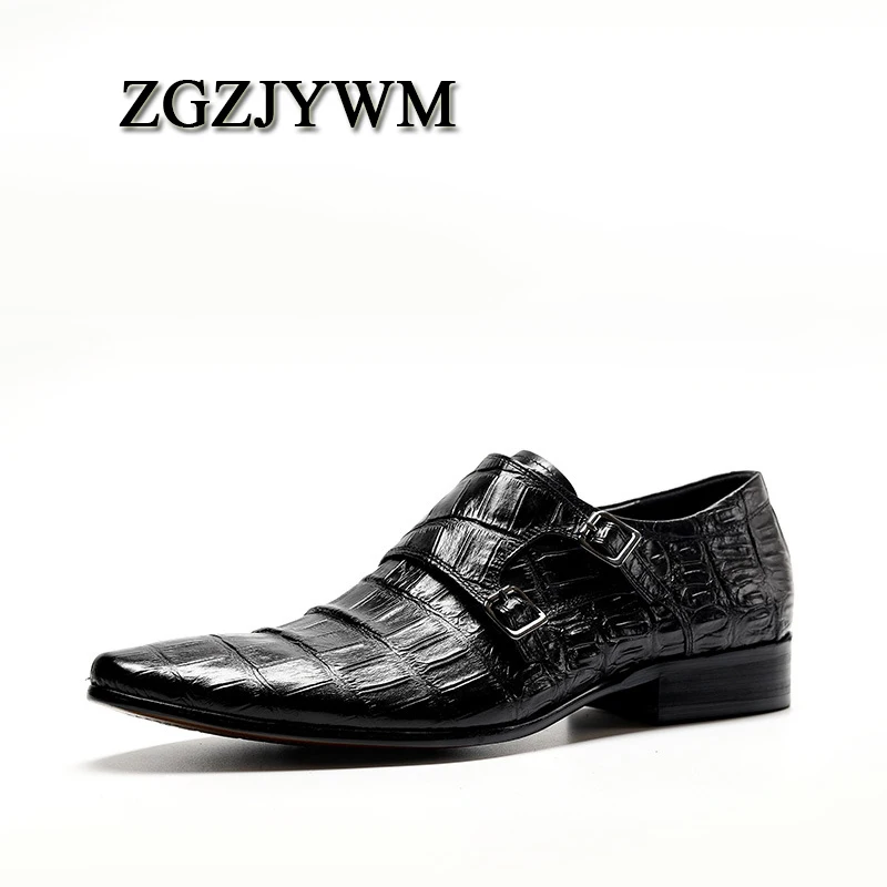 Мужские лоферы ZGZJYWM черные/красные из натуральной лакированной кожи с пряжкой на