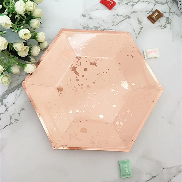 8pcs Blush Pink & Rose Gold Dessert Plates Hexagon Paper Plate Foil Rose Gold for Wedding Bridal Shower Bachelorette Party
8pcs Blush Pink & Rose Gold Dessert Plates Hexagon Paper Plate Foil Rose Gold for Wedding Bridal Shower Bachelorette Party