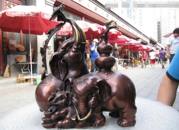 Collectible bronze S2837 10 Chinese Red Bronze Copper Refined Three Lucky Elephant Play RuYi statue (B0413)
