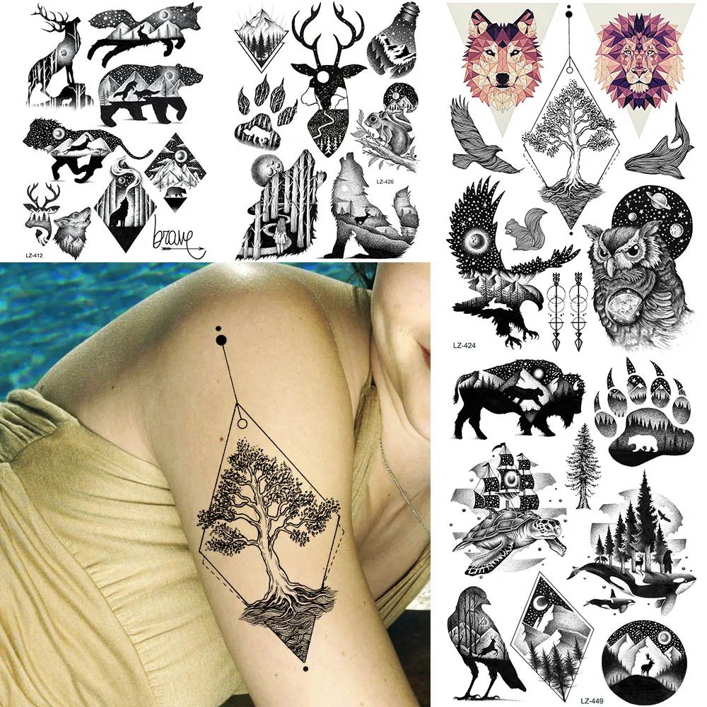 Black Eagle Owls Design Water Transfer Tree Wolf Arm Tattoos Stickers Body Temporary Tattoos Paper Moose Makeup Tatoo Women Men
Black Eagle Owls Design Water Transfer Tree Wolf Arm Tattoos Stickers Body Temporary Tattoos Paper Moose Makeup Tatoo Women Men