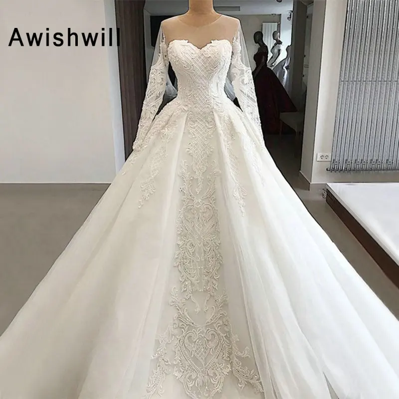 Women Luxury Wedding Dress 2019 A-line Long Sleeve Dubai Arabic Lace Tulle Crystal Beaded Bridal Wedding Gown
Women Luxury Wedding Dress 2019 A-line Long Sleeve Dubai Arabic Lace Tulle Crystal Beaded Bridal Wedding Gown