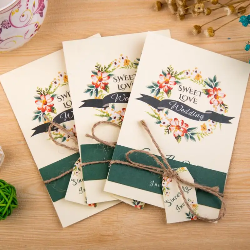 30 Pcs/lot Green Flower Printed Creative Wedding Invitation Sweet Love Personality Single Page Invitation Card with Rope Tag
30 Pcs/lot Green Flower Printed Creative Wedding Invitation Sweet Love Personality Single Page Invitation Card with Rope Tag