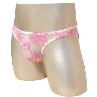 NEW Sexy Panties for Men Lace See-through Mesh Ruffled Butt Bikini Briefs Underwear Underpants transparent rose briefs |