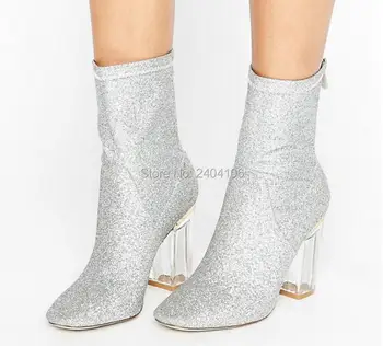 Designer Women Ankle Boots Pointed Toe Sequined Cloth perspex heel 9cm Clear Chunky Heels Drop Shipping
Designer Women Ankle Boots Pointed Toe Sequined Cloth perspex heel 9cm Clear Chunky Heels Drop Shipping
