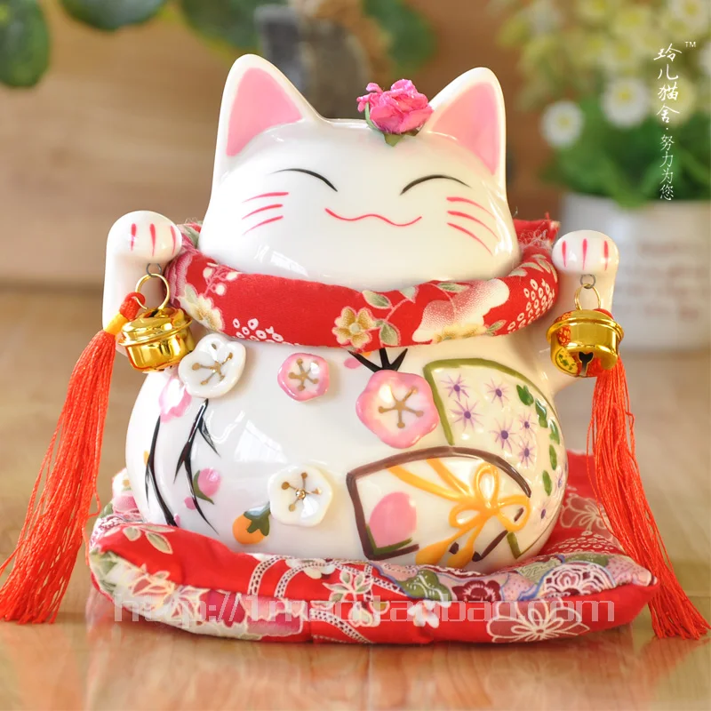 Small flower cat ornaments opening Ceramic Piggy piggy bank / trumpet Home Furnishing wedding gift