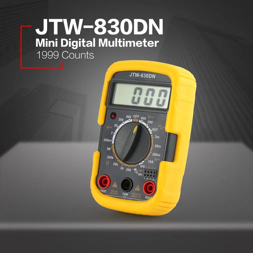 JTW-830DN Handheld Mini Digital Multimeter 1999 Counts AC/DC Volt Amp Ohm Diode HFE Tester Multifunction portable Multimeters
JTW-830DN Handheld Mini Digital Multimeter 1999 Counts AC/DC Volt Amp Ohm Diode HFE Tester Multifunction portable Multimeters