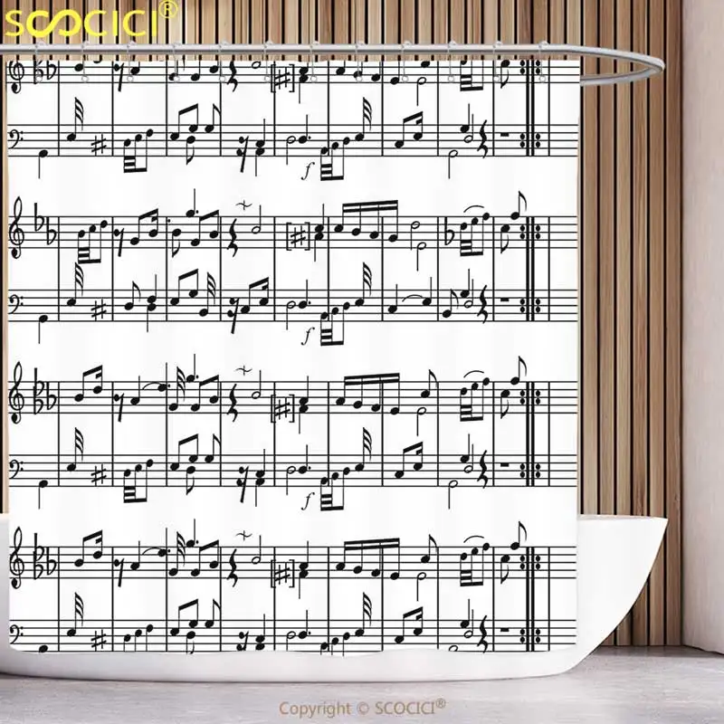 Polyester Shower Curtain Music Decor Musical Notes on the Clef Illustration Decorative Artistic Pattern Print Black and White
Polyester Shower Curtain Music Decor Musical Notes on the Clef Illustration Decorative Artistic Pattern Print Black and White