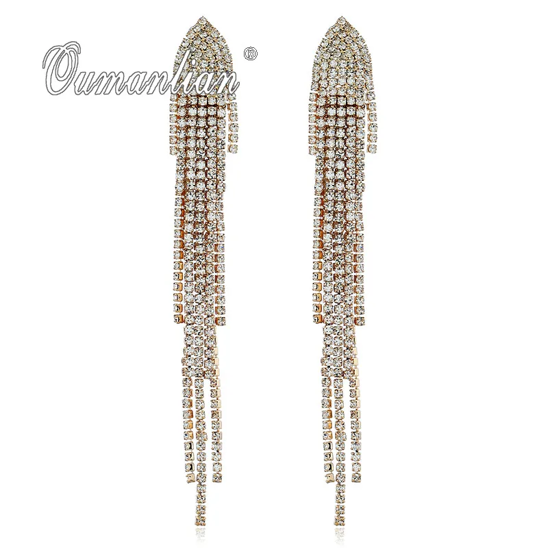 

2019 New arrival Sparkling Long Tassel Crystal Earrings for Women Rhinestone Simple Gold silver color Wedding Party E108