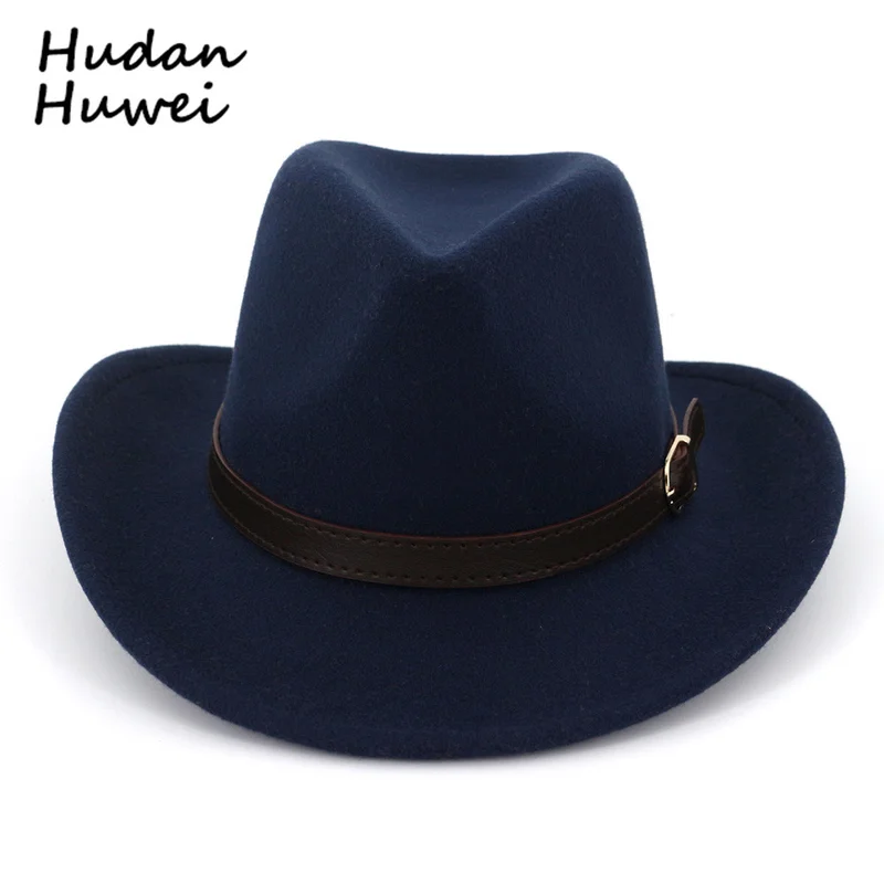 European US Wide Brim Cowboy Felt Hat Panama Trilby Jazz Fedora Hats with Leather Buckle Plain Woolen Chapeau for Men Women
European US Wide Brim Cowboy Felt Hat Panama Trilby Jazz Fedora Hats with Leather Buckle Plain Woolen Chapeau for Men Women