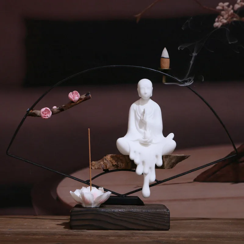 Ceramic Creative Figure White Porcelain Buddha Statue with Fan-shaped Base Backflow Incense Burner Gift Box
Ceramic Creative Figure White Porcelain Buddha Statue with Fan-shaped Base Backflow Incense Burner Gift Box