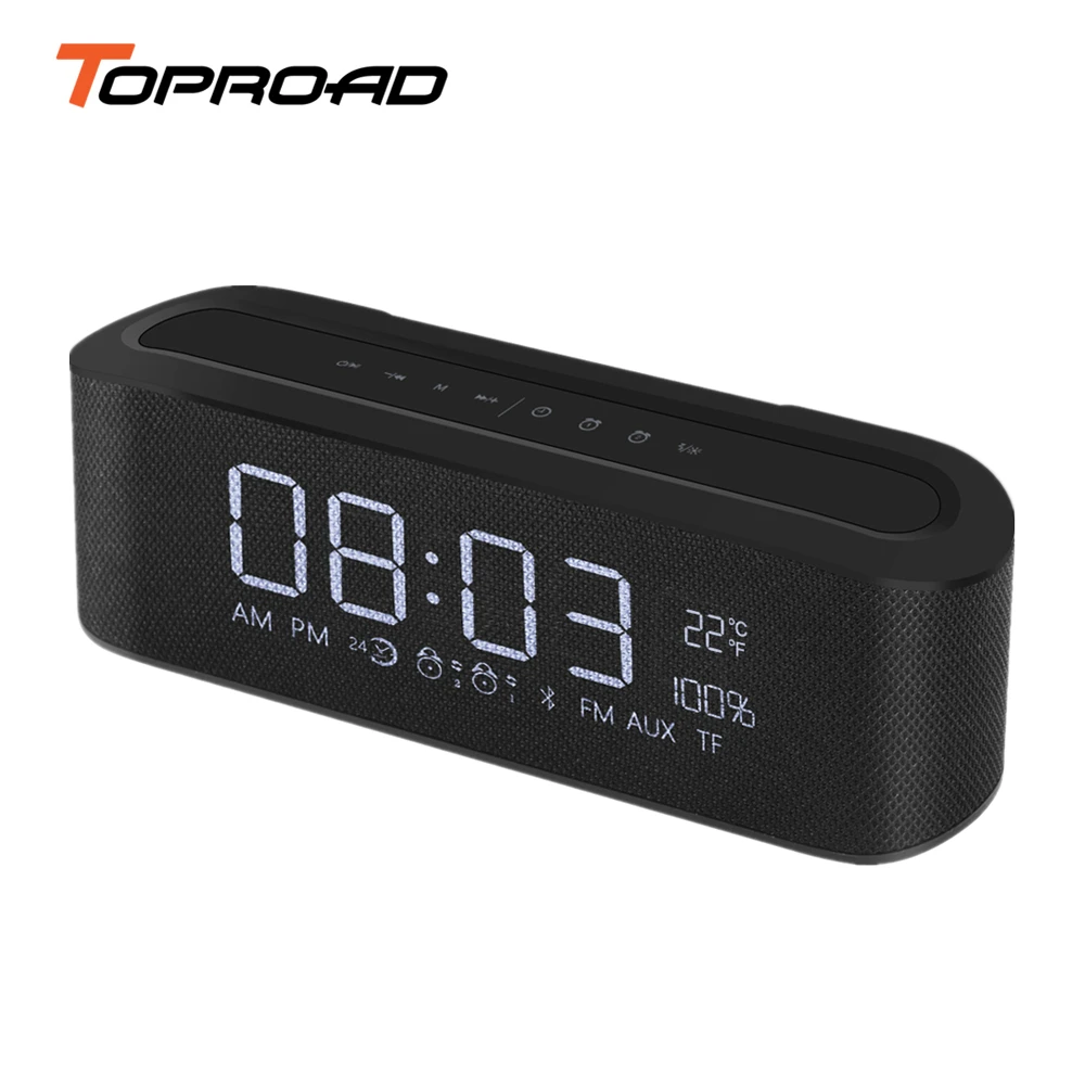 TOPROAD Portable Alarm Clock Bluetooth Speaker Wireless Surround Stereo Cloth Speakers Support Time FM Radio TF AUX LED display
TOPROAD Portable Alarm Clock Bluetooth Speaker Wireless Surround Stereo Cloth Speakers Support Time FM Radio TF AUX LED display