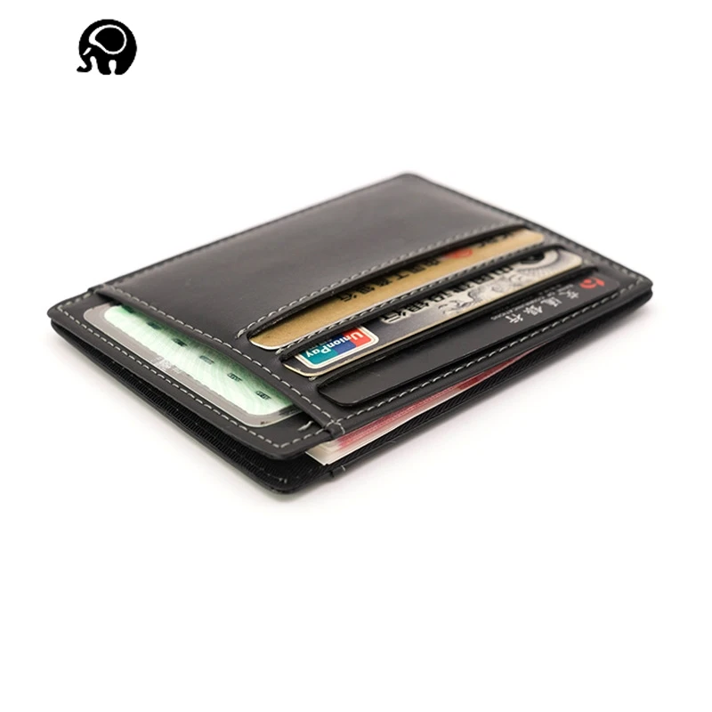 Image 2017 New Vertical section small card sets Women Men Genuine Leather Side open Black Colors Optional The first layer leather