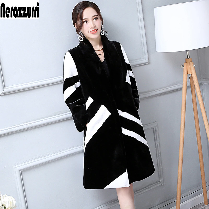 Nerazzurri Faux Fur Coat Women White And Black Contrast Color Luxury Knee Length Imitation Rabbit fur Overcoat Plus Size 5XL 6XL
Nerazzurri Faux Fur Coat Women White And Black Contrast Color Luxury Knee Length Imitation Rabbit fur Overcoat Plus Size 5XL 6XL