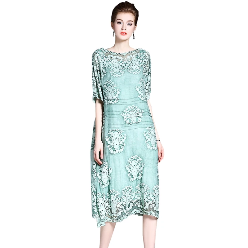 2019 Spring Summer Silk Embroidery Dresses Women O-neck Short Sleeve Knee-length Dress Ladies Elegant Party Silk Dresses YP2272
2019 Spring Summer Silk Embroidery Dresses Women O-neck Short Sleeve Knee-length Dress Ladies Elegant Party Silk Dresses YP2272