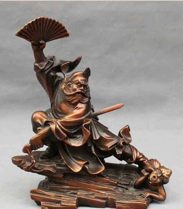 9" Chinese Pure Bronze Protect BiXie ZhongKui ChungKuei God Catch Ghost Statue