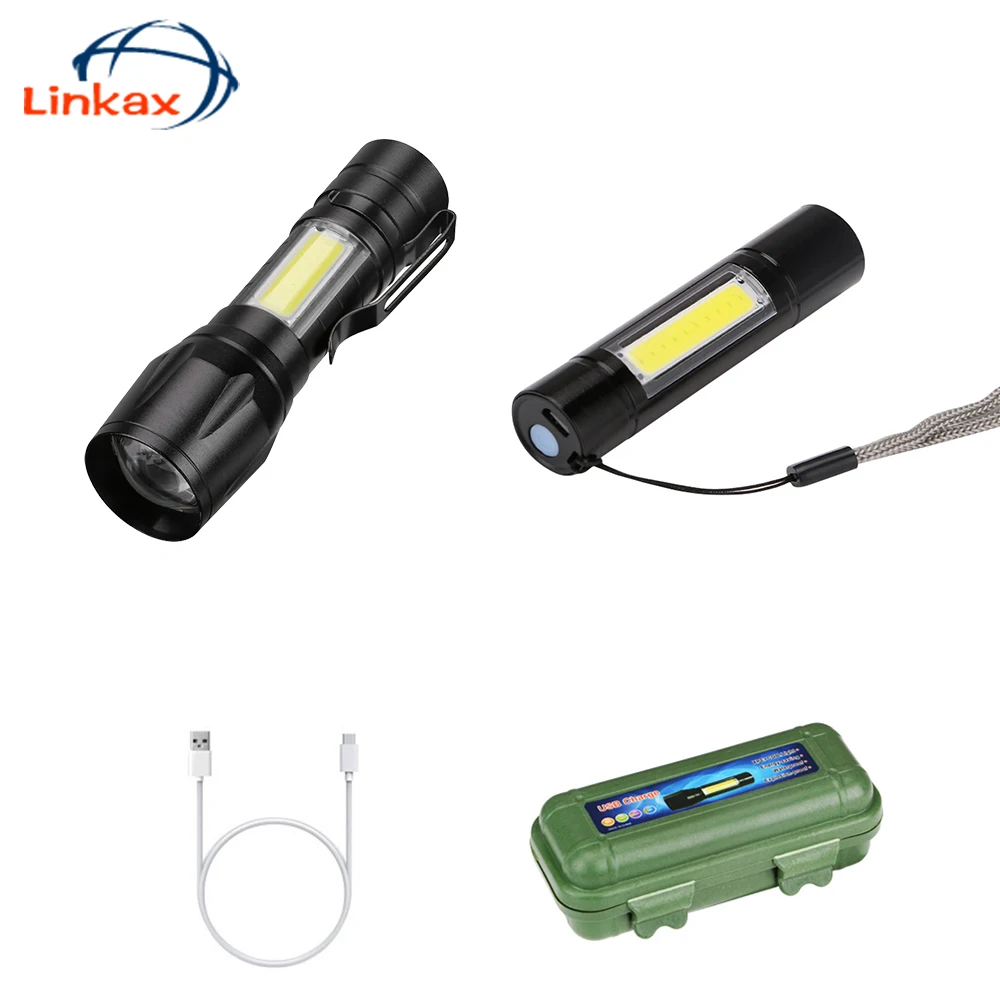 USB Rechargable COB LED Flashlight Super Bright Waterproof Zoomable Torch Lamp+Battery+USB Cable+Box For Emergency
USB Rechargable COB LED Flashlight Super Bright Waterproof Zoomable Torch Lamp+Battery+USB Cable+Box For Emergency