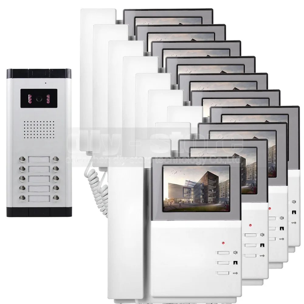 

4.3" HD Monitor Apartment Video Door Phone Video Intercom Doorbell System 700 TVLine IR Camera Touch Key for 10 Families