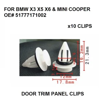x10 Pieces ARCH SILL CLIPS Fasteners For BMW X3 X5 X6 & MINI COOPER Door Trim Panel Clips oe# 51777171002 New
x10 Pieces ARCH SILL CLIPS Fasteners For BMW X3 X5 X6 & MINI COOPER Door Trim Panel Clips oe# 51777171002 New