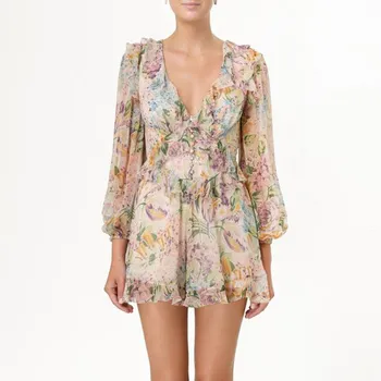 2019 Summer Women Fashion V Neck Ruffles Print Rompers Casual Long Sleeve High Waist Vintage Jumpsuit
2019 Summer Women Fashion V Neck Ruffles Print Rompers Casual Long Sleeve High Waist Vintage Jumpsuit