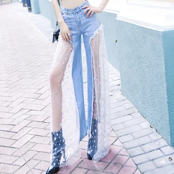 Summer Sexy Women Beach Mesh Patchwork Wide Leg Jeans Pants Demin Flare Jeans Female High Waist Elastic Long Trousers Beachwear
Summer Sexy Women Beach Mesh Patchwork Wide Leg Jeans Pants Demin Flare Jeans Female High Waist Elastic Long Trousers Beachwear