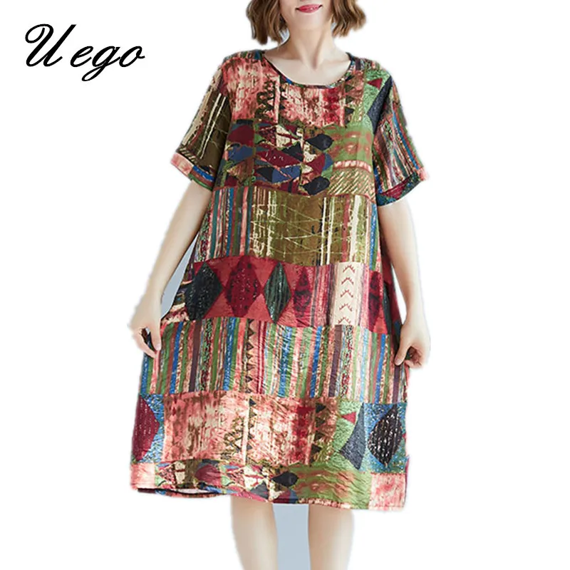 Uego 2019 New Arrival Printing Floral Vintage Dress Soft Cotton Linen Short Sleeve Loose Summer Dress Women Casual Midi Dress
Uego 2019 New Arrival Printing Floral Vintage Dress Soft Cotton Linen Short Sleeve Loose Summer Dress Women Casual Midi Dress