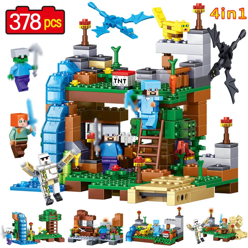 

378pcs 4 in 1 Minecrafted Building Blocks Compatible Legoed city Figures Dragon Bricks Set Educational Toys for Children Gift