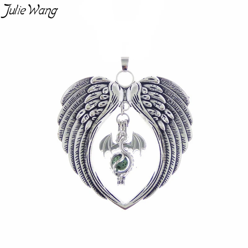 Julie Wang 1PC Silver Color Big Angel Wing Pendant with Small Dragon Cage Locket Charm DIY Scented Necklace Women Men Jewelry
Julie Wang 1PC Silver Color Big Angel Wing Pendant with Small Dragon Cage Locket Charm DIY Scented Necklace Women Men Jewelry