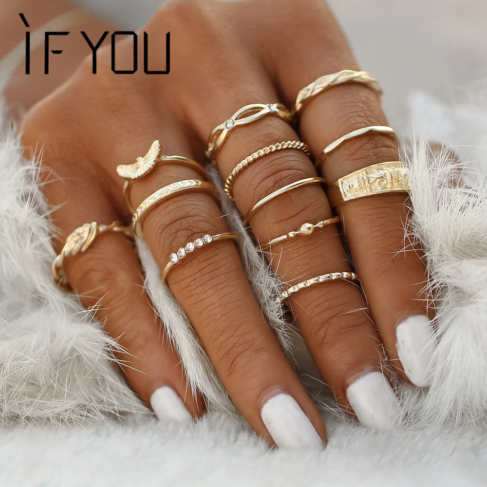 IF YOU 12pcs/Set Fashion Gold Color Geometric Ring Set For Women Punk Infinity Arrow Eagle Crystal Midi Knuckle Finger Rings New
IF YOU 12pcs/Set Fashion Gold Color Geometric Ring Set For Women Punk Infinity Arrow Eagle Crystal Midi Knuckle Finger Rings New