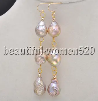 

Z8253 3Line 13mm Peacock-Lavender Drip Edison Keshi Pearl Dangle Earrings