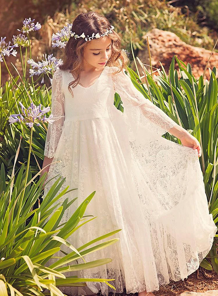 2019 Flower Girl Dresses White Ivory Boho First Communion Dress For Little Girl V-Neck Long Sleeve A-Line Cheap Kids W
2019 Flower Girl Dresses White Ivory Boho First Communion Dress For Little Girl V-Neck Long Sleeve A-Line Cheap Kids W