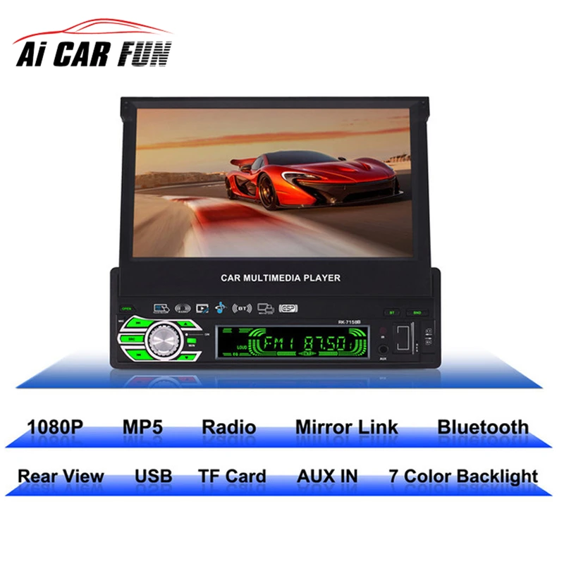 RK-7158B 1 DIN Car Radio MP5 Player HD 7 inch Retractable Touch Screen AM/FM Stereo Radio Tuner Car Monitor Bluetooth SD/USB
RK-7158B 1 DIN Car Radio MP5 Player HD 7 inch Retractable Touch Screen AM/FM Stereo Radio Tuner Car Monitor Bluetooth SD/USB