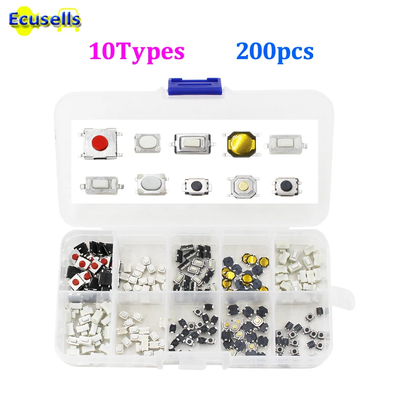 200Pcs Tactile Push Button Switch Micro Momentary Tact Assortment Kit for Car Remote Key Button Microswitch 10 Types
200Pcs Tactile Push Button Switch Micro Momentary Tact Assortment Kit for Car Remote Key Button Microswitch 10 Types