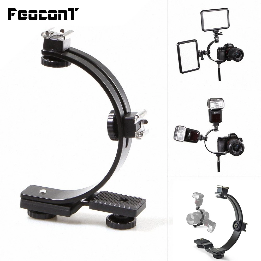 Dual Hot Shoe Bracket Flash LED Speedlights Video Light Stand Photography Accessories C-Shape DSLR Camera Camcorder
Dual Hot Shoe Bracket Flash LED Speedlights Video Light Stand Photography Accessories C-Shape DSLR Camera Camcorder