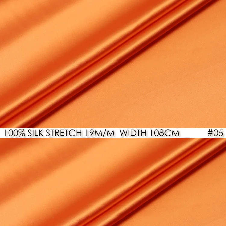 SILK STRETCH SATIN 108cm width 19momme/Pure Mulberry Silk Tissus For Wedding Dresses Sewing Factory Wholesale Orange Red NO 05
SILK STRETCH SATIN 108cm width 19momme/Pure Mulberry Silk Tissus For Wedding Dresses Sewing Factory Wholesale Orange Red NO 05