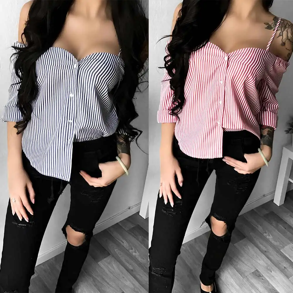 2018 Spring Sexy Women Striped Strap Off Shoulder V-ncek Blouse Casual Long Sleeve Shirt Crop Blouse XRQ88
2018 Spring Sexy Women Striped Strap Off Shoulder V-ncek Blouse Casual Long Sleeve Shirt Crop Blouse XRQ88