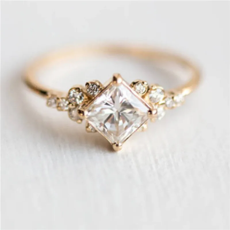 Geometric Square CZ Rings for Women Wedding Gold Color Rhinestone Female Finger ladys Charm Jewelry anillos R4 | Украшения и