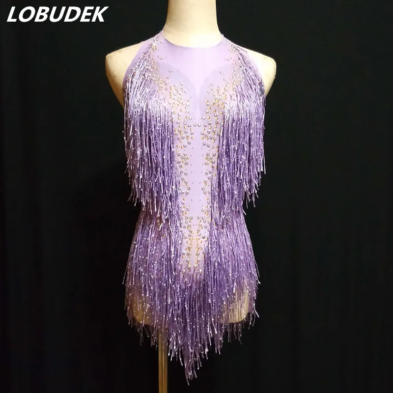 Shining Rhinestones Purple Red Tassels Bodysuit Female Costume Sexy Backless Stretch Bodysuits Bar DJ Singer performance outfit
Shining Rhinestones Purple Red Tassels Bodysuit Female Costume Sexy Backless Stretch Bodysuits Bar DJ Singer performance outfit