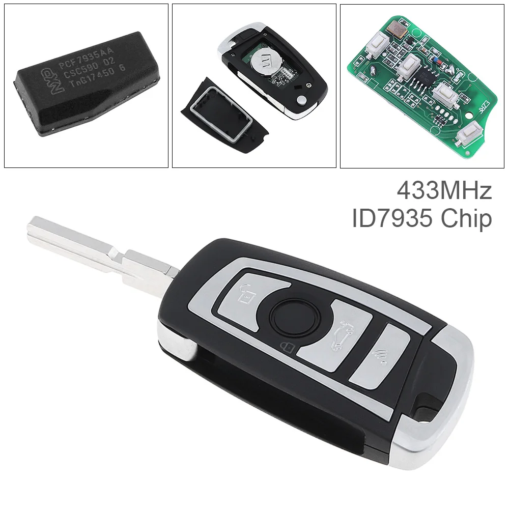 433Mhz 4 Buttons EWS Modified Flip Remote Key PCF7935AA ID44 Chip Fit for BMW Car Vehicle Convenient Car Accessories
433Mhz 4 Buttons EWS Modified Flip Remote Key PCF7935AA ID44 Chip Fit for BMW Car Vehicle Convenient Car Accessories