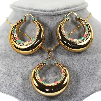 Colorful Enamel Big Hoop Earrings Jewelry Set for Women Dubai Gold Wedding Necklace Set Princess Lady Pendant Jewelry Gift ST048
Colorful Enamel Big Hoop Earrings Jewelry Set for Women Dubai Gold Wedding Necklace Set Princess Lady Pendant Jewelry Gift ST048