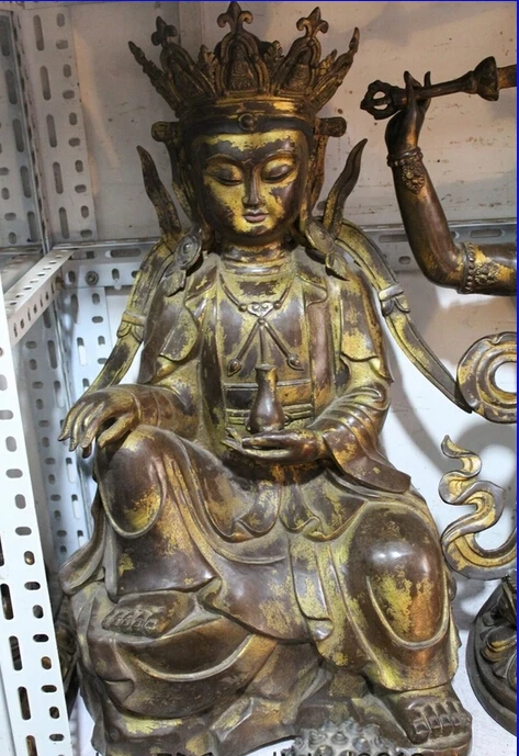 xd 002425 27" Chinese Bronze Gilt Seat Kwan-yin Guan Yin Goddess Bodhisattva Vase Statue
xd 002425 27" Chinese Bronze Gilt Seat Kwan-yin Guan Yin Goddess Bodhisattva Vase Statue